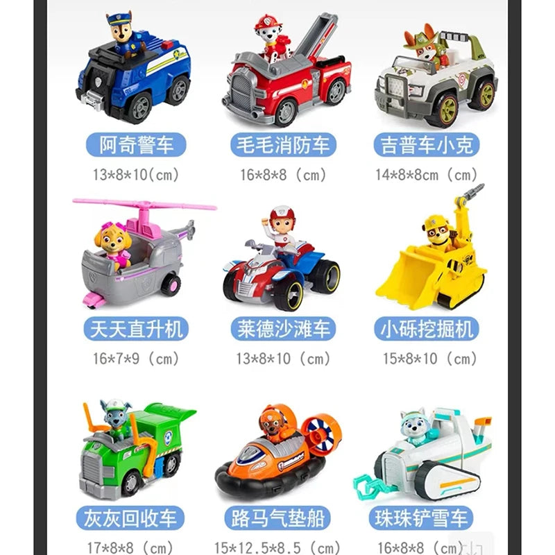 10 tipos de veículos Paw Patrol genuínos com figuras colecionáveis: Everest, Ryder, Rex, Skye, Chase, Rocky, Zuma