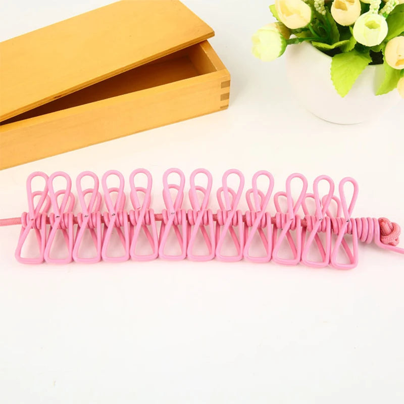 Varal Portátil de Roupas com 12 Prendedores, Corda Retrátil para Secar Roupas, Suporte para Pendurar Roupas ao Ar Livre